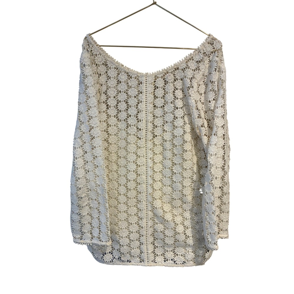 Boden White Daisy Floral Crochet Lace Top US 8 Long Sleeve Boho Lined Blouse